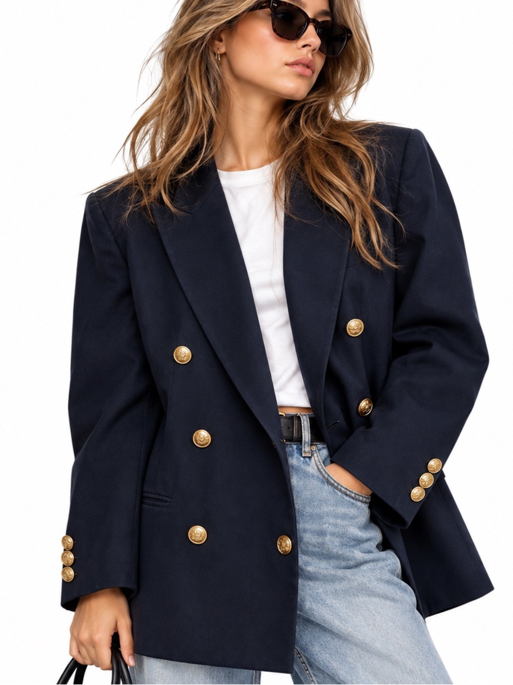 Vintage Burberry Blazer Navy Double Breasted Gold Buttons